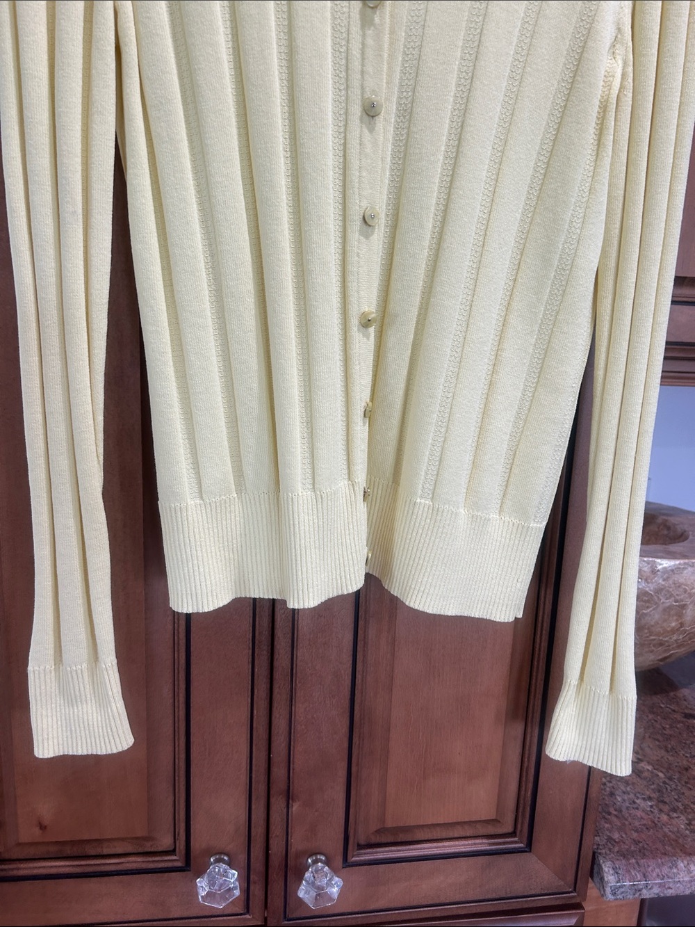Light Yellow Ribbed Button-Front Women's Sweater - Picture 3 of 4